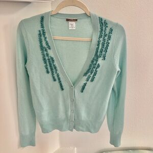 J. CREW 100% Cashmere Soft Blue Turquoise Embellished Cardigan Size Small